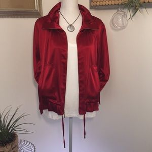 St.John Red Satin Cowl Neck Long Sleeve Top/Jacket